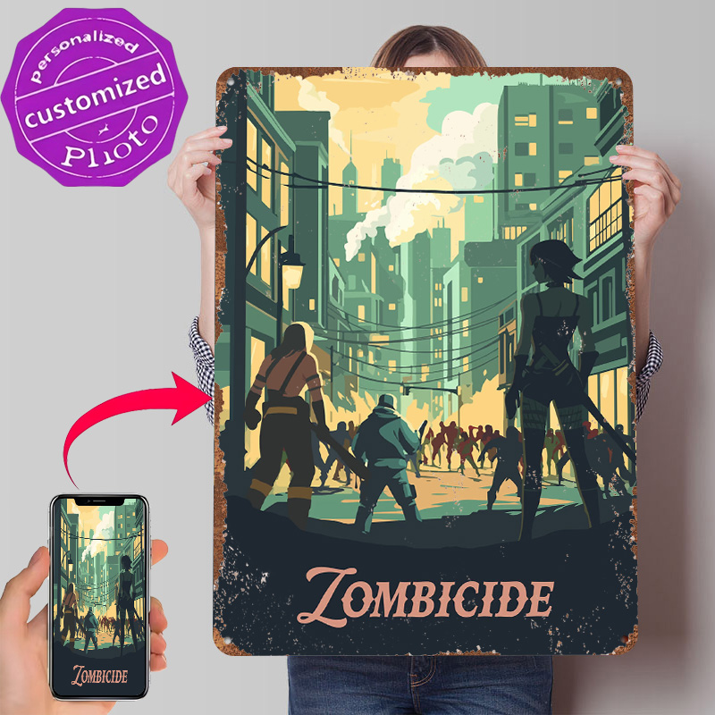 Board Game Zombicide - ゾンビサイドボードゲームにインスパイアされたメタルポスター、カスタマイズされたウォールアート、レトロヴィンテージブリキ看板、家の装飾、リビングルーム用